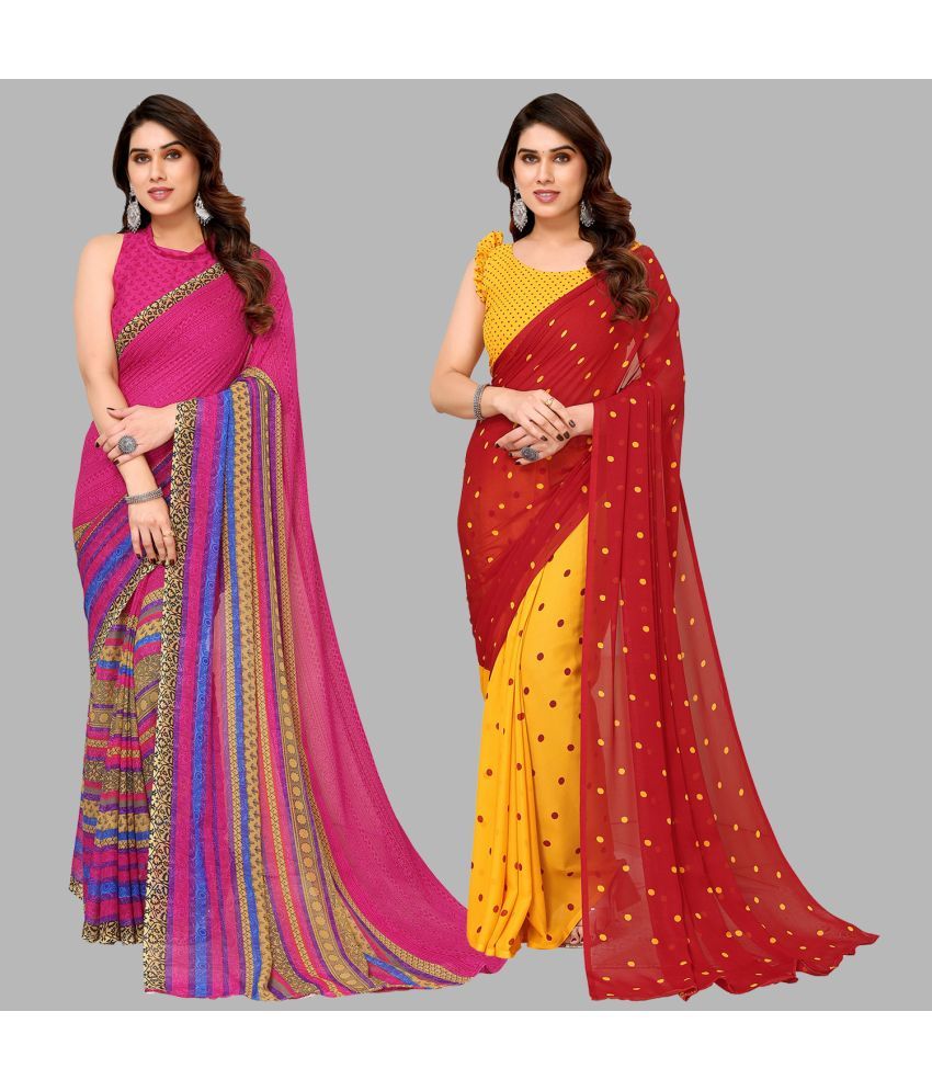     			ANAND SAREES Georgette Printed Saree With Blouse Piece - Multicolor ( Pack of 2 )