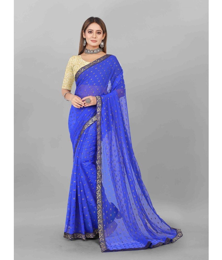     			Aardiva Chiffon Printed Saree With Blouse Piece - Blue ( Pack of 1 )