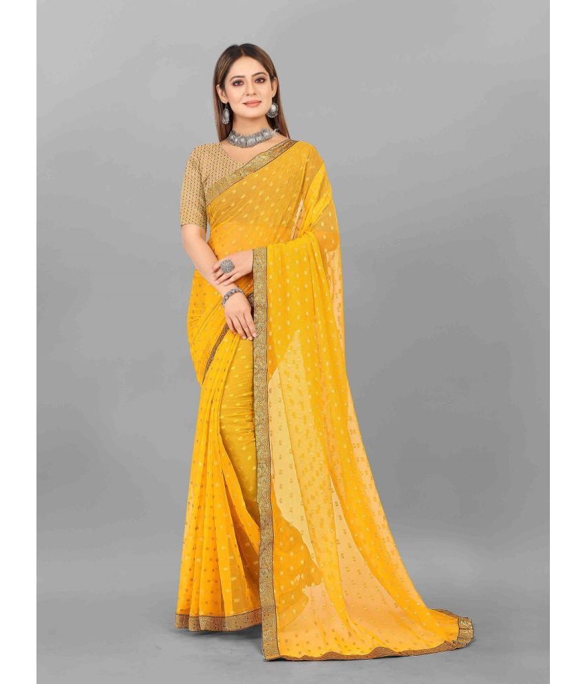     			Aardiva Chiffon Printed Saree With Blouse Piece - Yellow ( Pack of 1 )