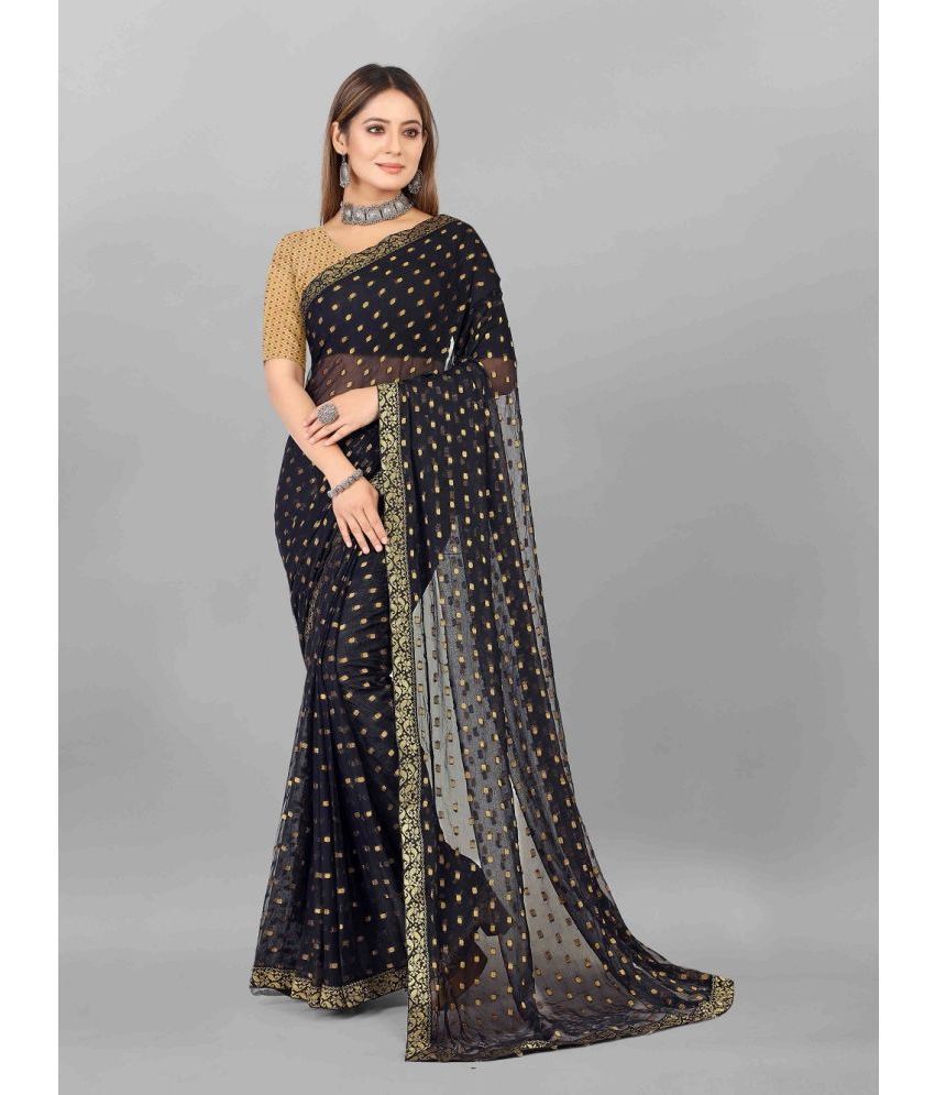     			Aardiva Chiffon Printed Saree With Blouse Piece - Black ( Pack of 1 )