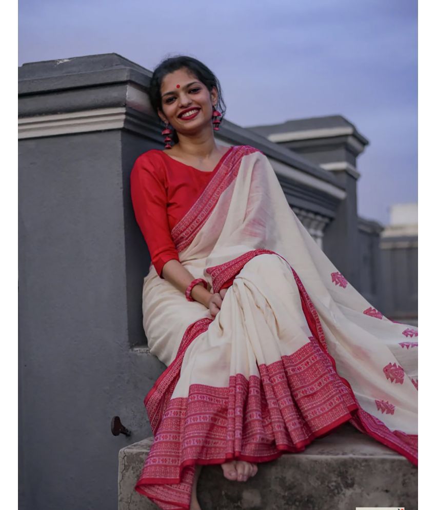     			Anjanaya  sarees Banarasi Silk Woven Saree With Blouse Piece - White ( Pack of 1 )