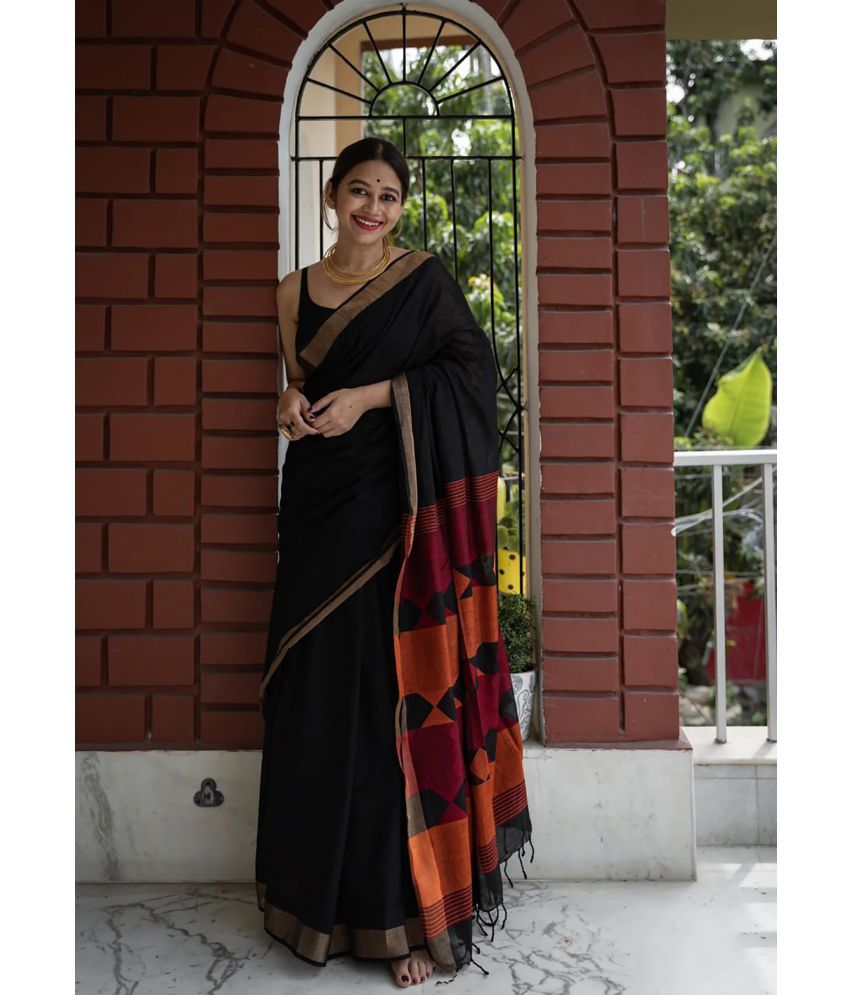     			Anjanaya  sarees Banarasi Silk Woven Saree With Blouse Piece - Black ( Pack of 1 )