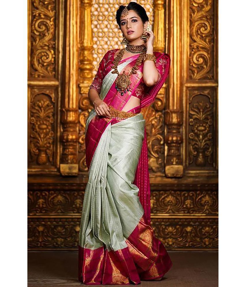     			Anjanaya  sarees Banarasi Silk Woven Saree With Blouse Piece - Beige ( Pack of 1 )
