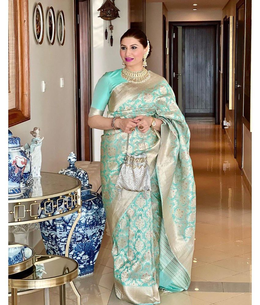     			Anjanaya  sarees Banarasi Silk Woven Saree With Blouse Piece - Green ( Pack of 1 )