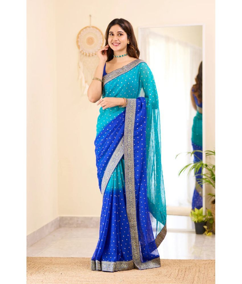     			Apnisha Banarasi Silk Embellished Saree With Blouse Piece - SkyBlue ( Pack of 1 )