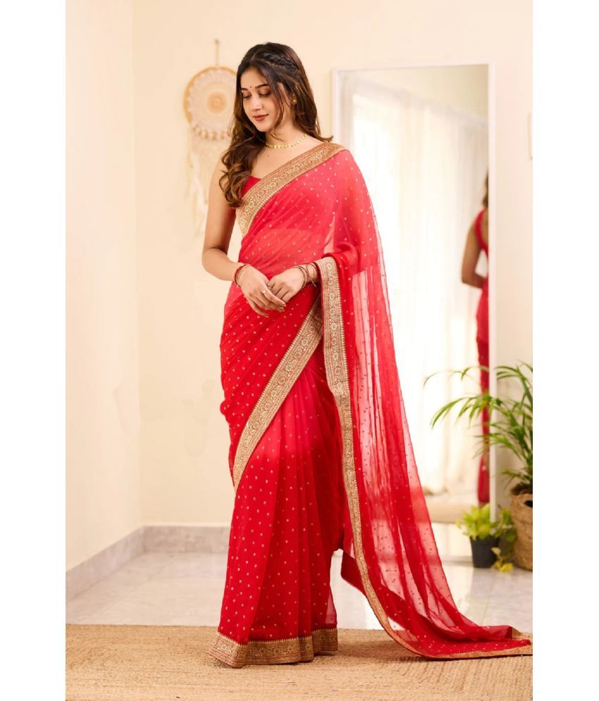     			Apnisha Banarasi Silk Embellished Saree With Blouse Piece - Red ( Pack of 1 )