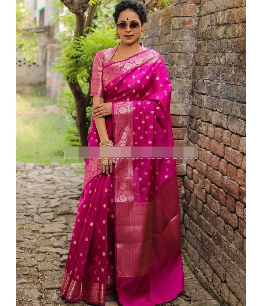     			Apnisha Banarasi Silk Embellished Saree With Blouse Piece - Pink ( Pack of 1 )