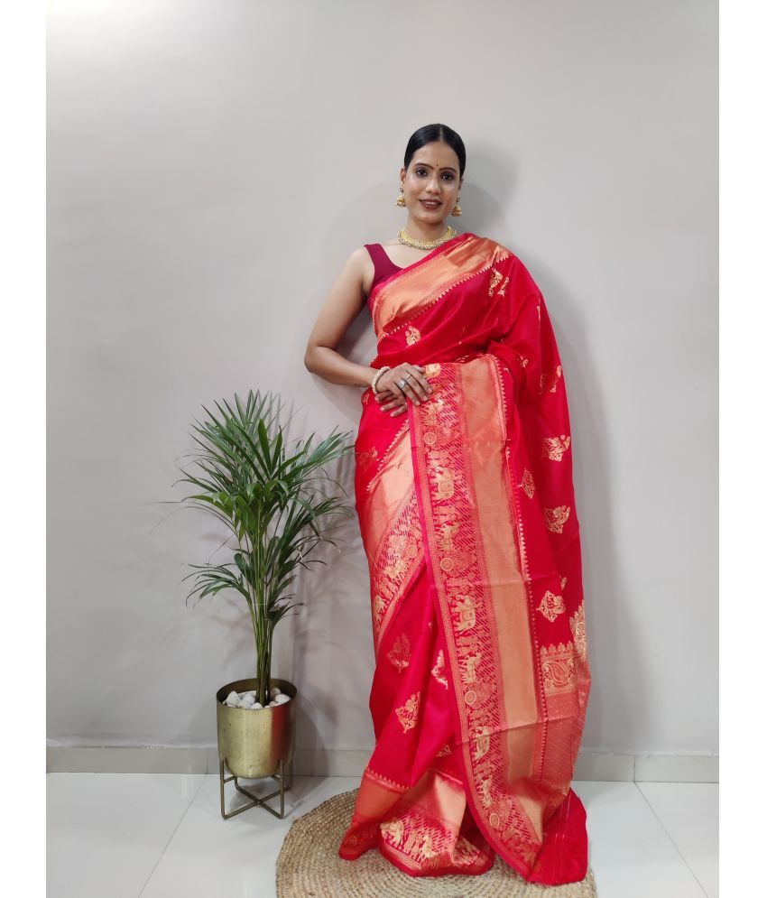     			Apnisha Banarasi Silk Embellished Saree With Blouse Piece - Red ( Pack of 1 )