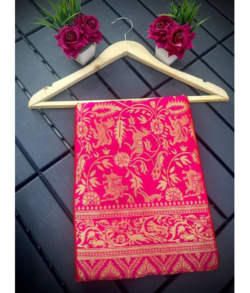     			Apnisha Banarasi Silk Embellished Saree With Blouse Piece - Pink ( Pack of 1 )