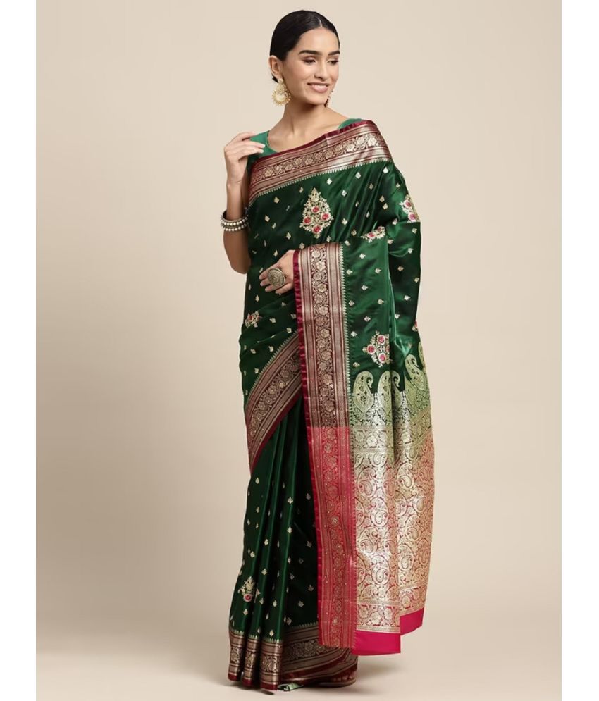     			Apnisha Banarasi Silk Embellished Saree With Blouse Piece - Green ( Pack of 1 )