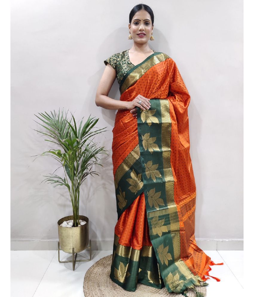     			Apnisha Banarasi Silk Embellished Saree With Blouse Piece - Orange ( Pack of 1 )