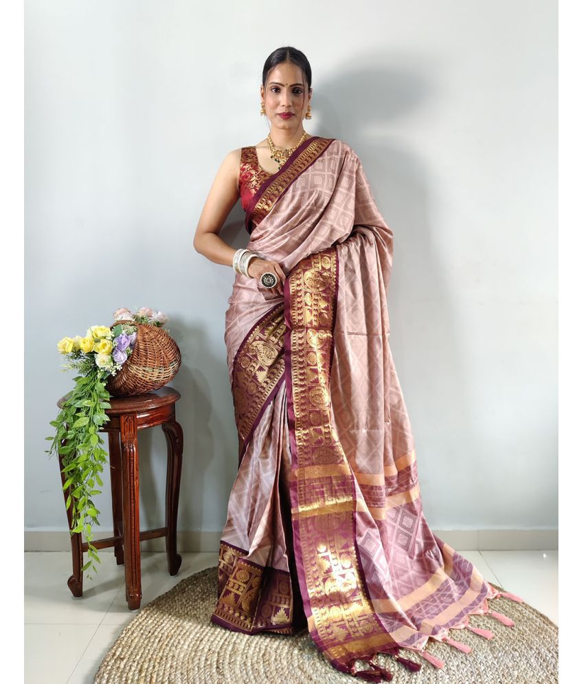     			Apnisha Banarasi Silk Embellished Saree With Blouse Piece - LightBLue ( Pack of 1 )