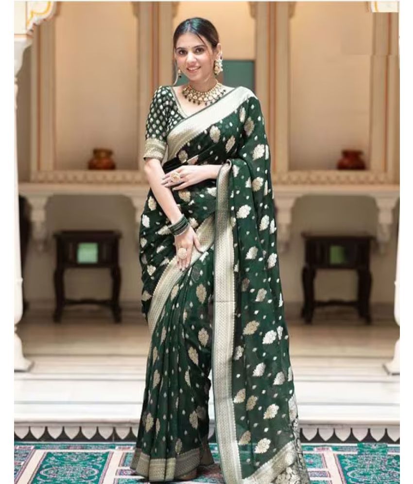     			Apnisha Banarasi Silk Embellished Saree With Blouse Piece - Green ( Pack of 1 )