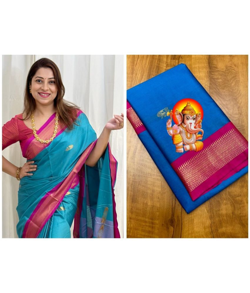     			Apnisha Cotton Silk Embellished Saree With Blouse Piece - SkyBlue ( Pack of 1 )