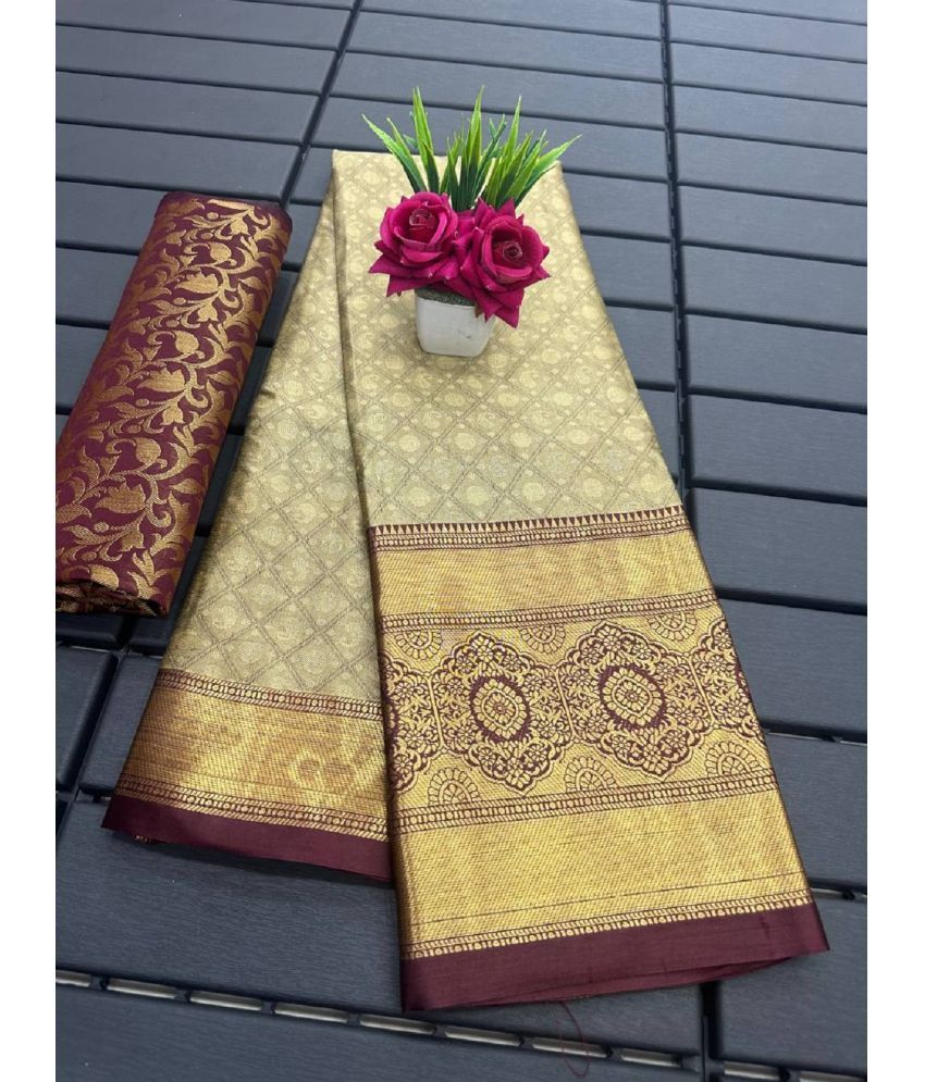     			Apnisha Cotton Silk Embellished Saree With Blouse Piece - Brown ( Pack of 1 )