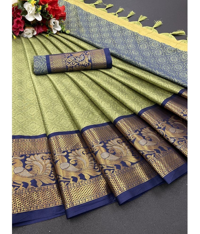     			Apnisha Jacquard Embellished Saree With Blouse Piece - Blue ( Pack of 1 )