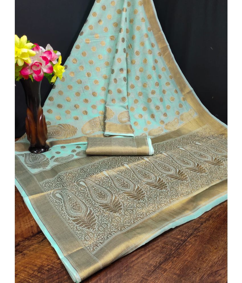     			Apnisha Silk Blend Embellished Saree With Blouse Piece - LightBLue ( Pack of 1 )