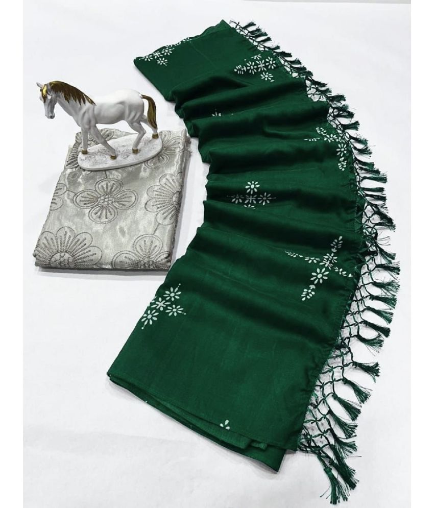     			Apnisha Silk Embellished Saree With Blouse Piece - Green ( Pack of 1 )