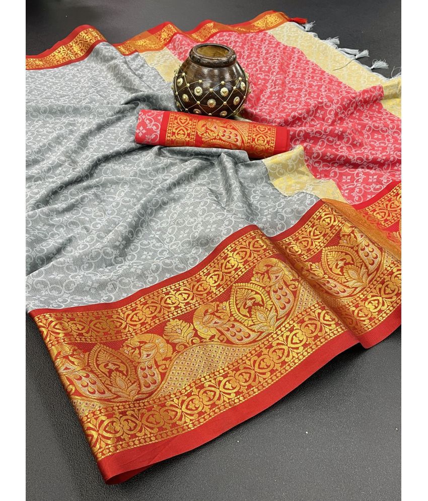     			Apnisha Silk Embellished Saree With Blouse Piece - Grey ( Pack of 1 )