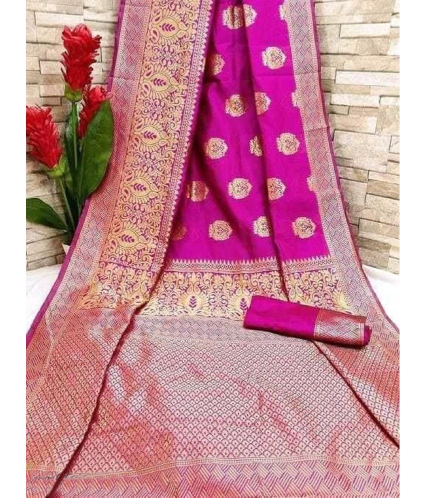     			Gazal Fashions Banarasi Silk Embellished Saree With Blouse Piece - Pink ( Pack of 1 )