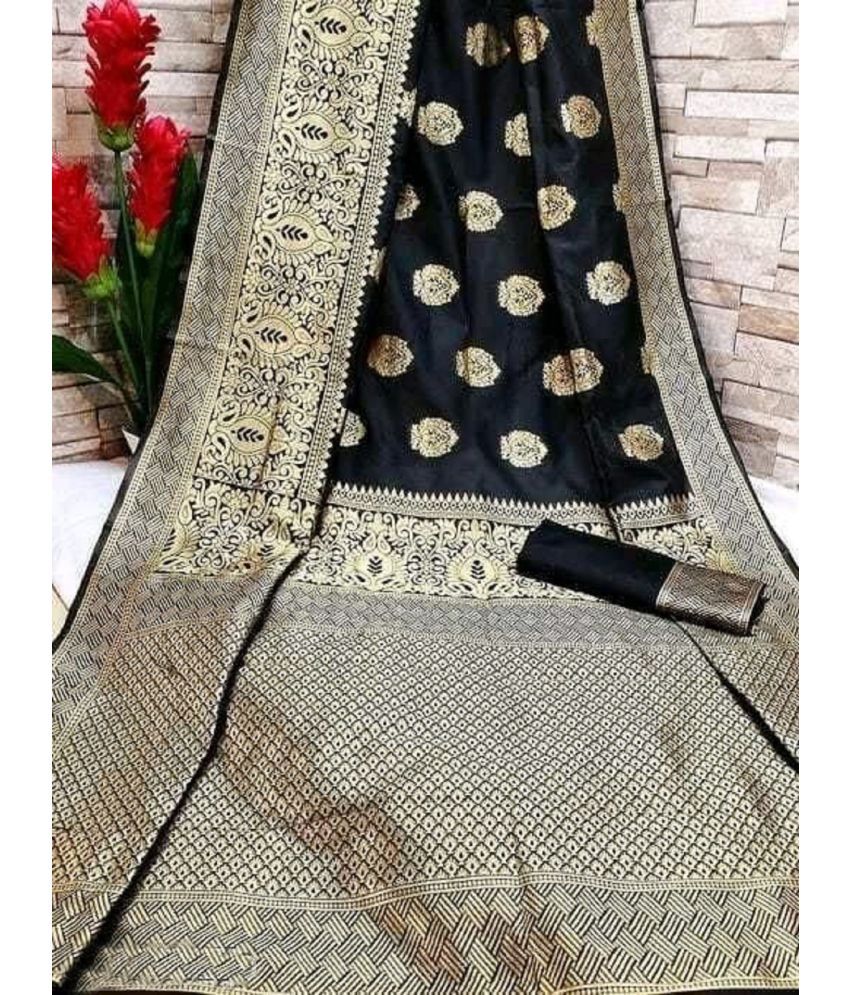     			Gazal Fashions Banarasi Silk Embellished Saree With Blouse Piece - Black ( Pack of 1 )