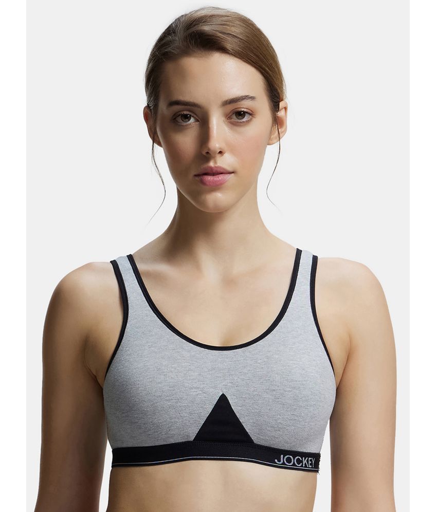     			Jockey 1376 Super Combed Cotton Elastane Slip-On Active Bra - Light Grey Melange