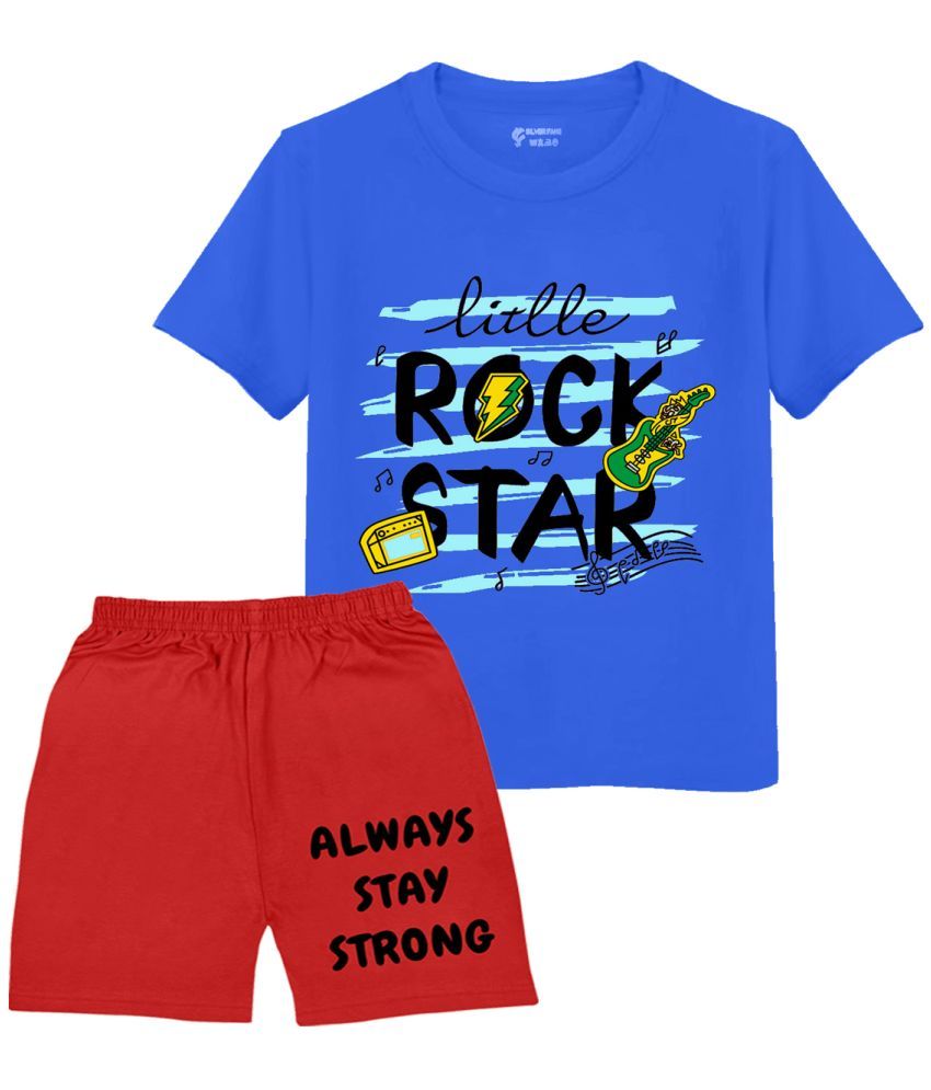     			SILVER FANG Blue Cotton Boys T-Shirt & Shorts ( Pack of 1 )