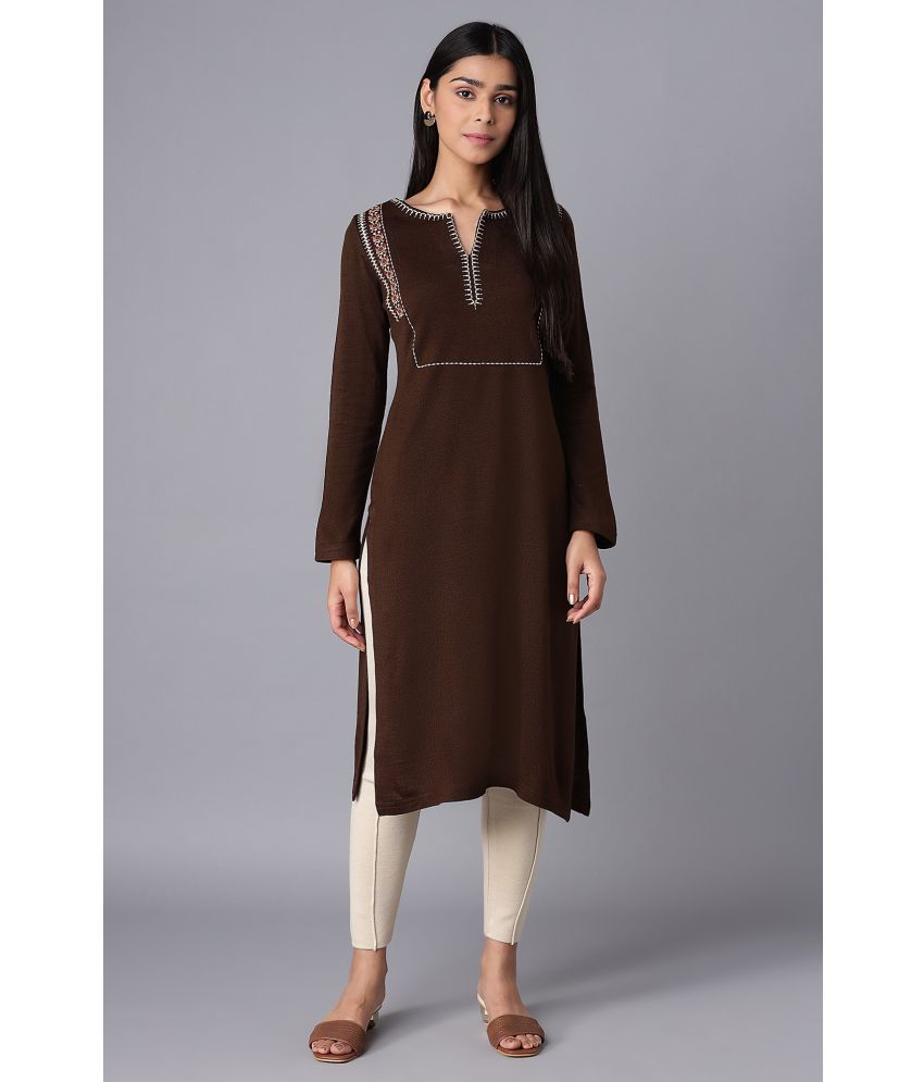     			W Acrylic Solid Straight Women's Kurti - Brown ( Pack of 1 )
