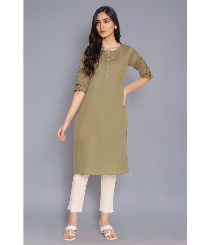     			W Cotton Blend Solid Straight Women's Kurti - Green ( Pack of 1 )
