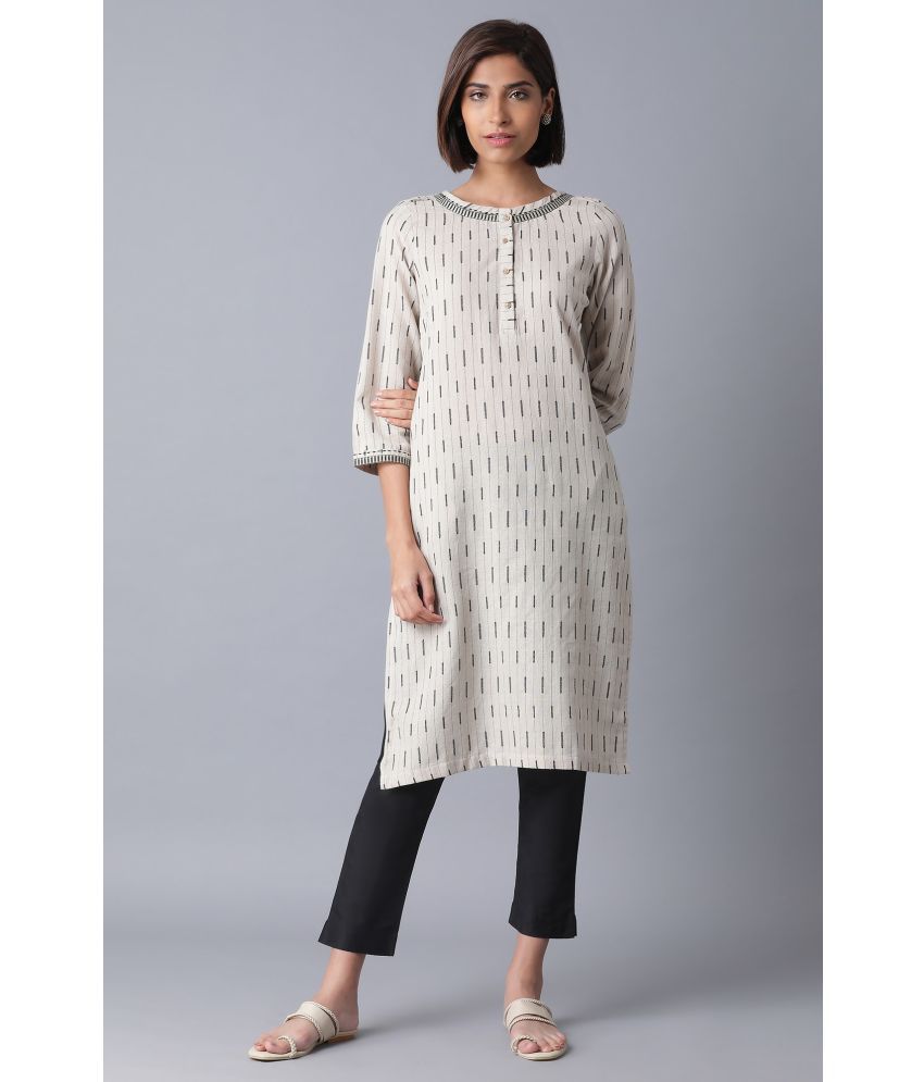     			W Cotton Blend Striped Straight Women's Kurti - White ( Pack of 1 )