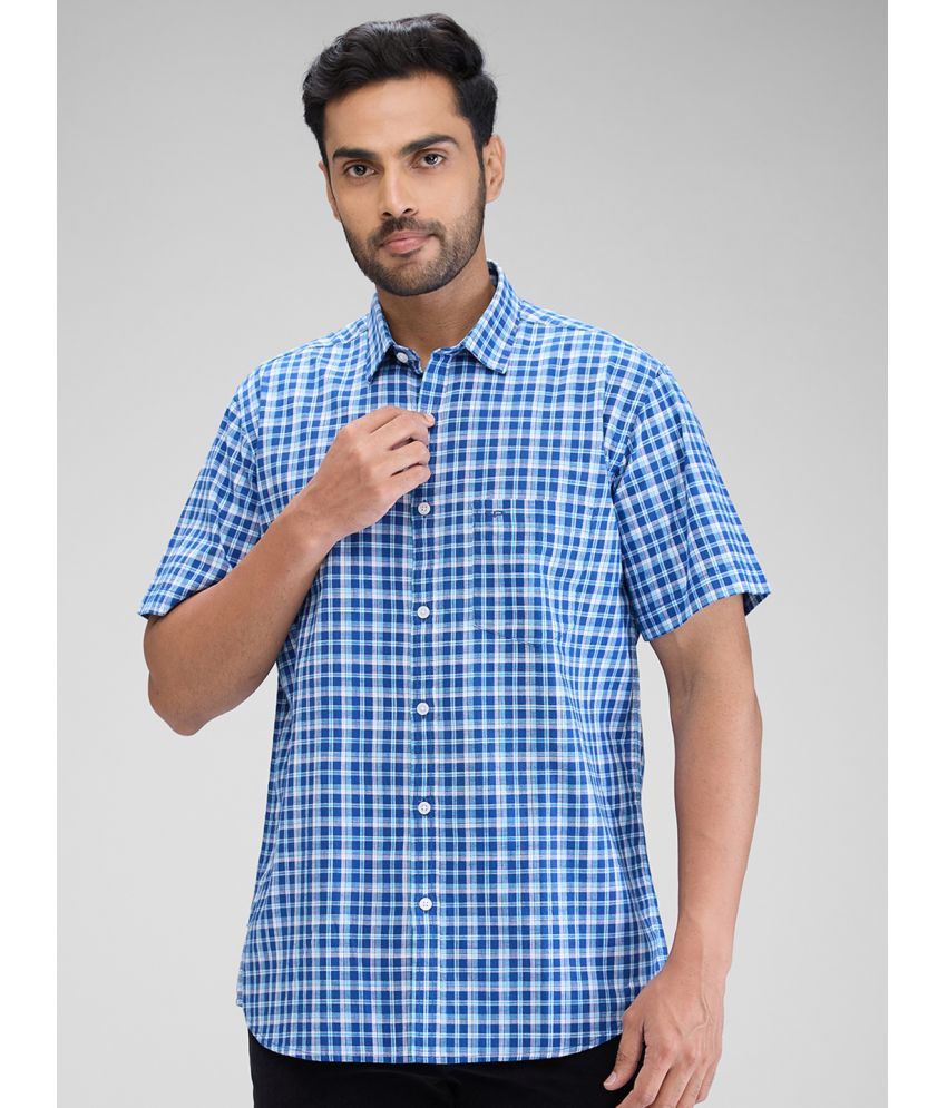     			Colorplus 100% Cotton Regular Fit Checks Half Sleeves Men's Casual Shirt - Blue ( Pack of 1 )