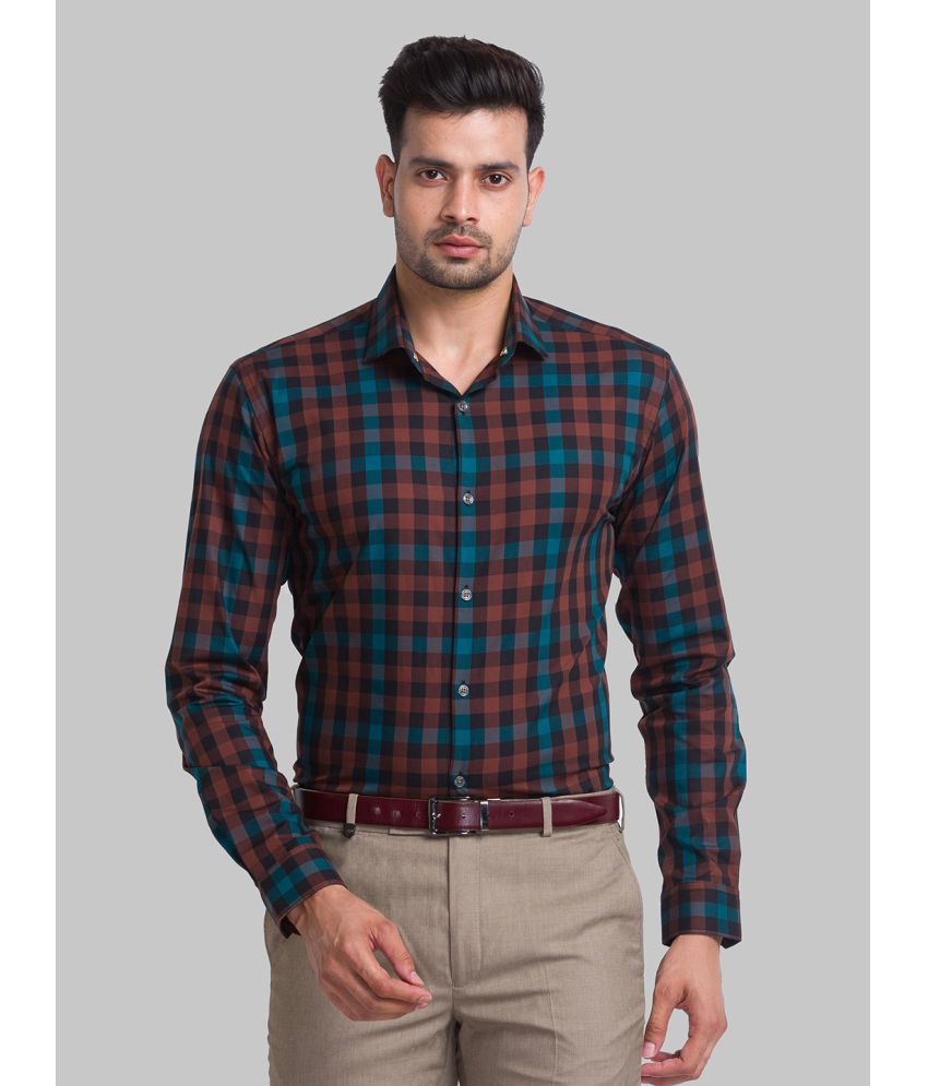     			Park Avenue Cotton Blend Slim Fit Checks Full Sleeves Men's Casual Shirt - Brown ( Pack of 1 )
