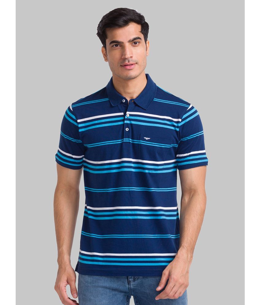     			Park Avenue Cotton Slim Fit Striped Half Sleeves Men's Polo T Shirt - Blue ( Pack of 1 )