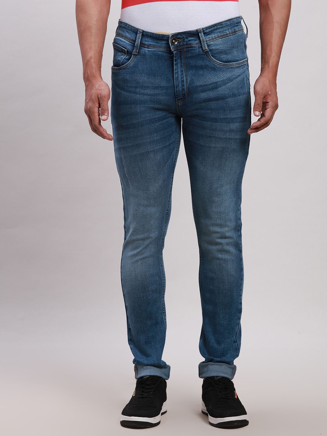     			Park Avenue Slim Fit Cuffed Hem Men's Jeans - Blue ( Pack of 1 )