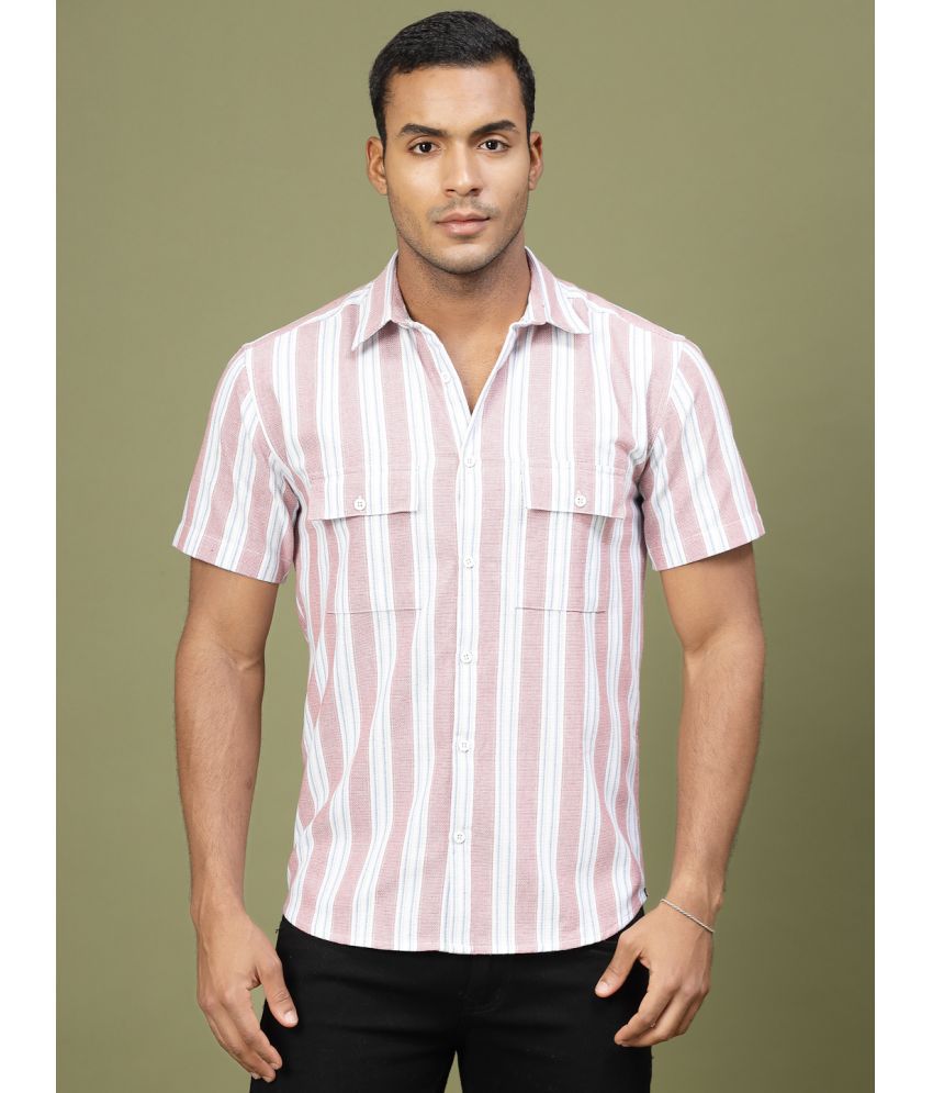     			Rigo 100% Cotton Slim Fit Striped Half Sleeves Men's Casual Shirt - Pink ( Pack of 1 )