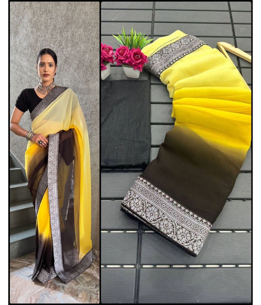     			A TO Z CART Georgette Solid Saree With Blouse Piece - Yellow ( Pack of 1 )