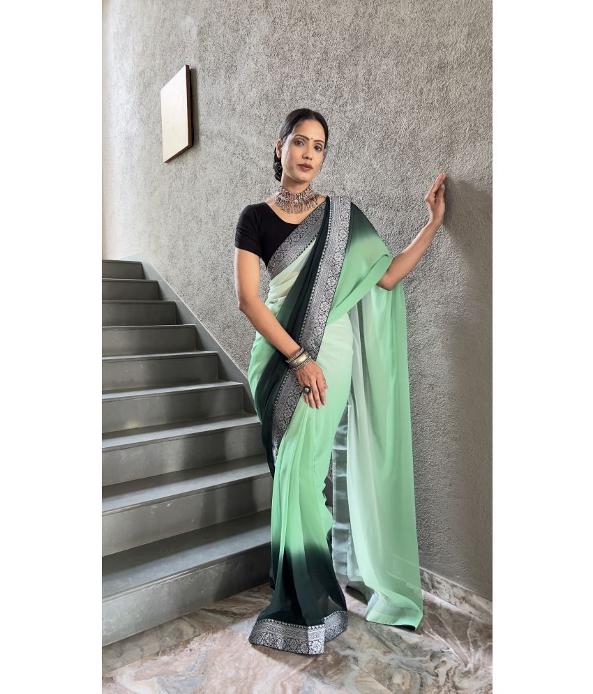     			A TO Z CART Georgette Solid Saree With Blouse Piece - Green ( Pack of 1 )