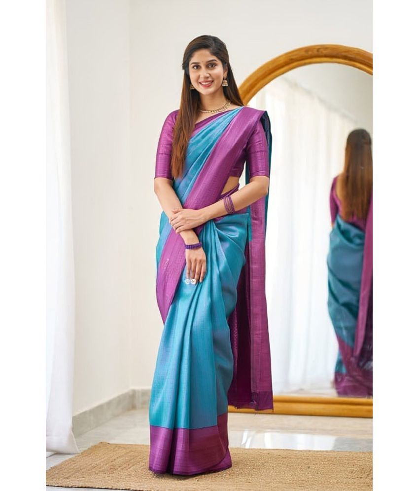     			Aika Banarasi Silk Solid Saree With Blouse Piece - Turquoise ( Pack of 1 )