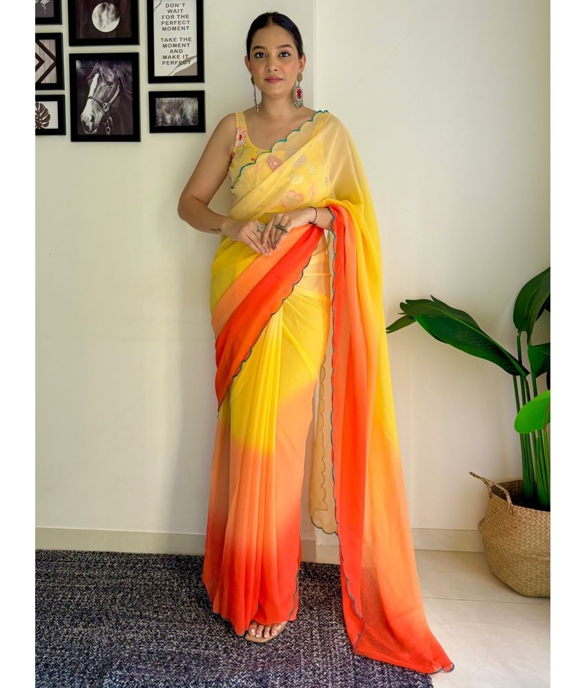     			Aika Georgette Solid Saree With Blouse Piece - Orange ( Pack of 1 )