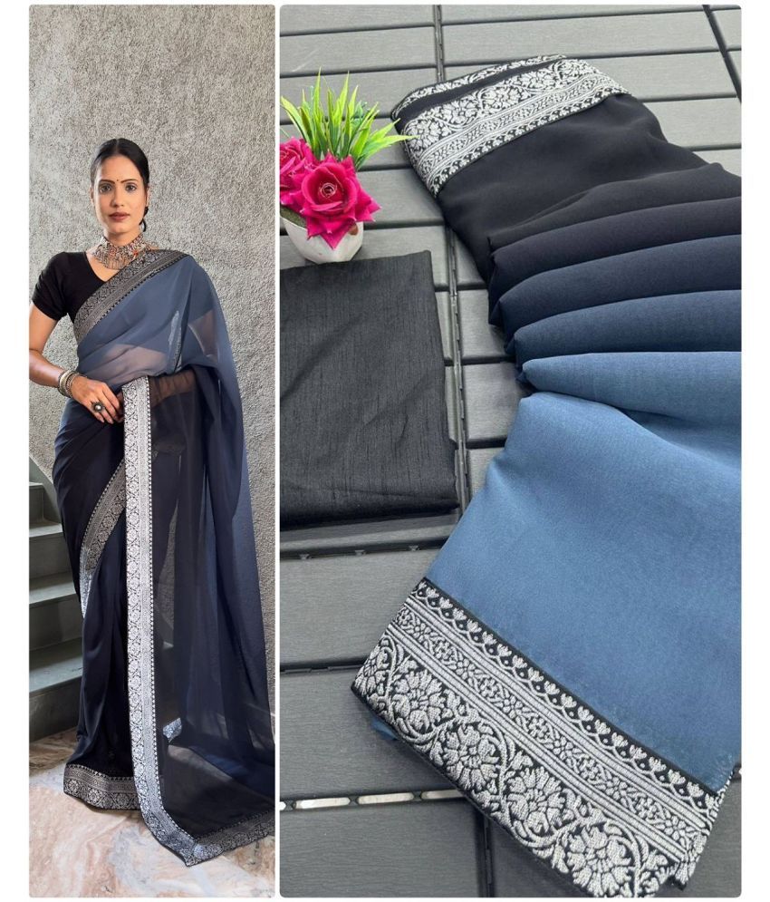     			Aika Georgette Solid Saree With Blouse Piece - Grey ( Pack of 1 )