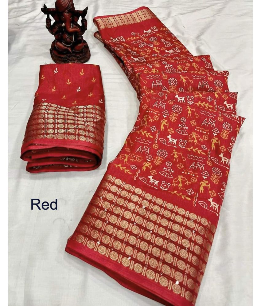     			Bhuwal Fashion Art Silk Printed Saree With Blouse Piece - Red ( Pack of 1 )