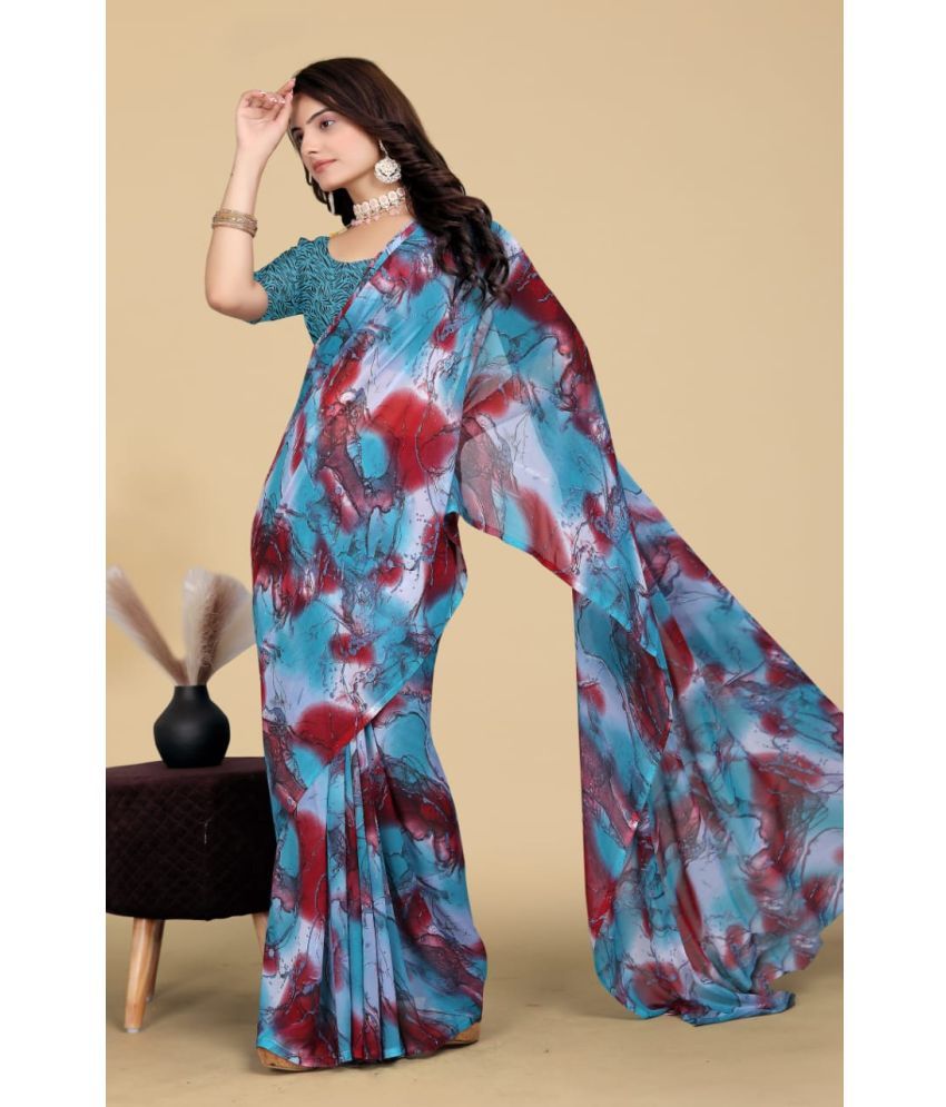     			Bhuwal Fashion Georgette Printed Saree With Blouse Piece - Turquoise ( Pack of 1 )