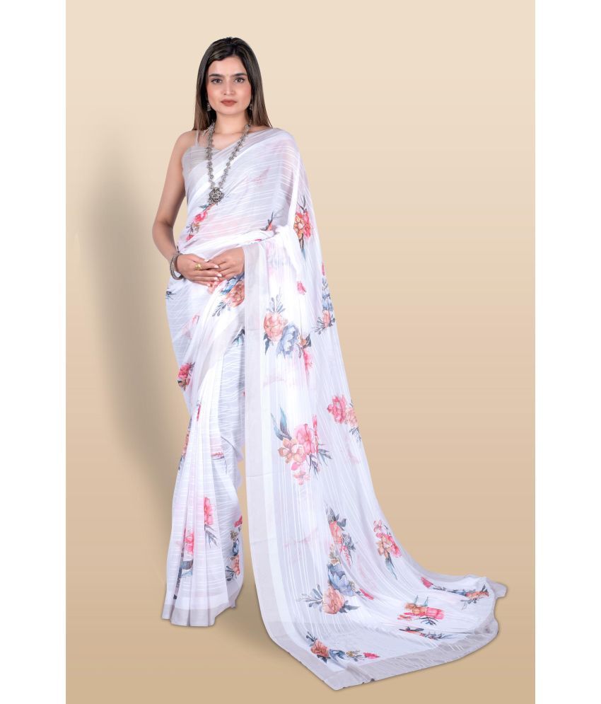     			Chashni Art Silk Printed Saree With Blouse Piece - White ( Pack of 1 )