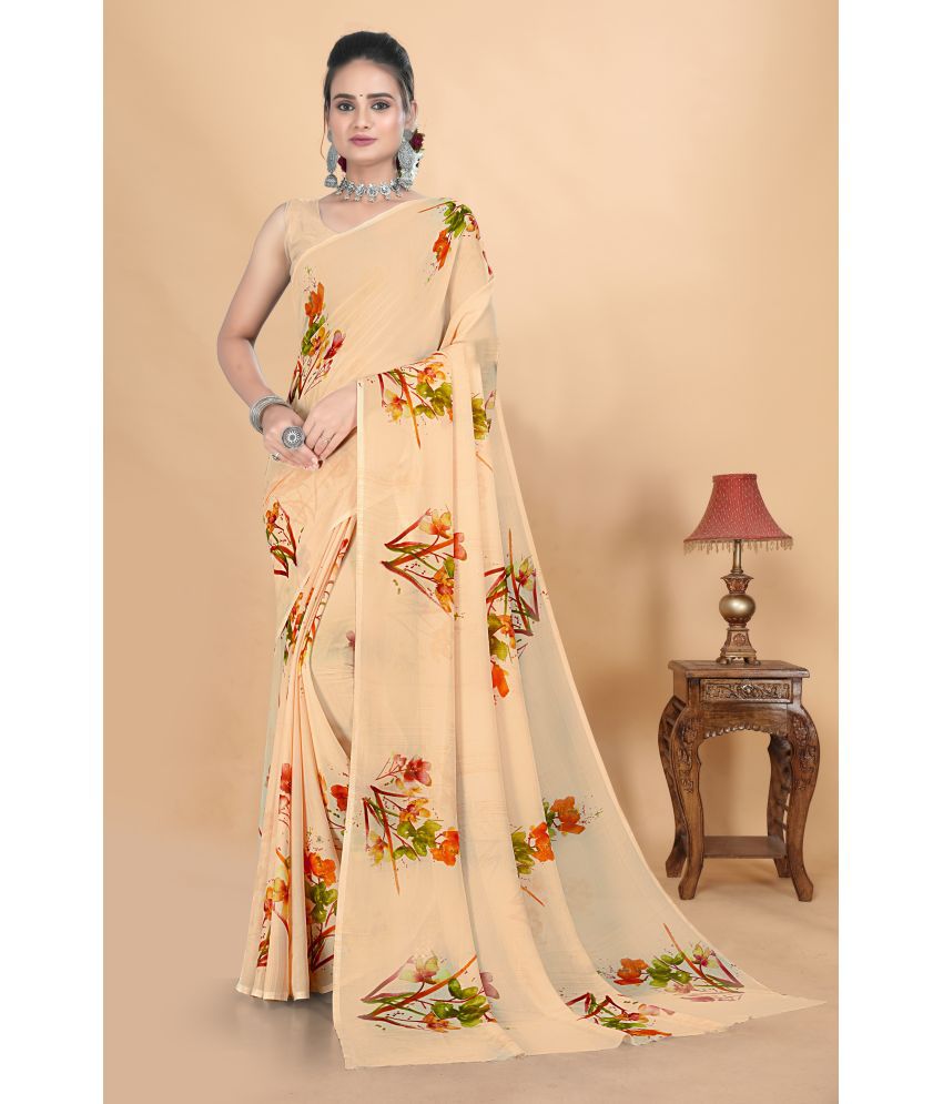     			Chashni Georgette Printed Saree With Blouse Piece - Beige ( Pack of 1 )