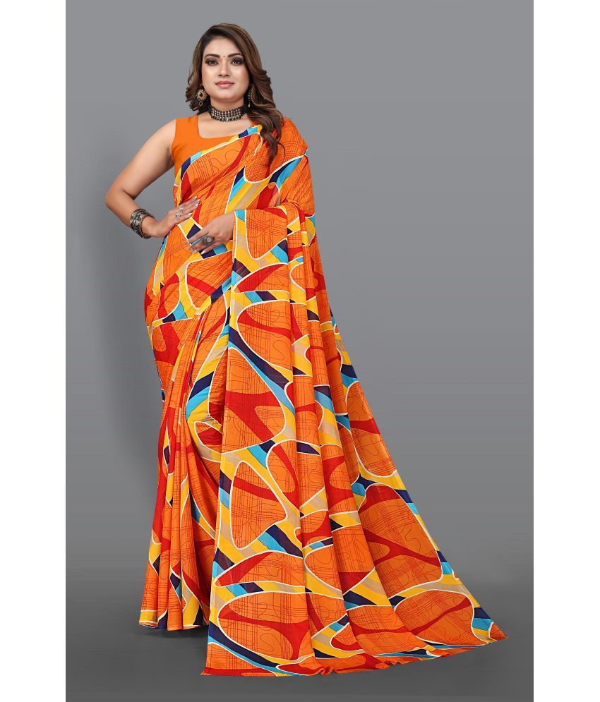     			Chashni Georgette Printed Saree With Blouse Piece - Orange ( Pack of 1 )