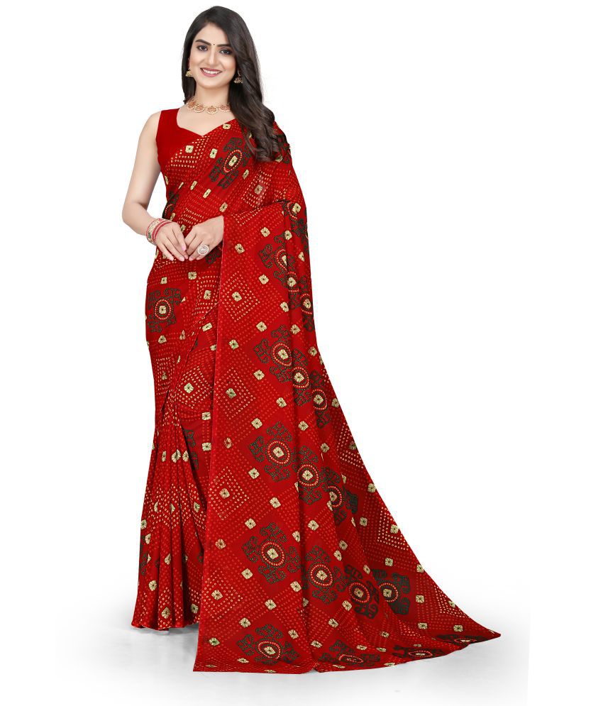     			Chashni Georgette Printed Saree With Blouse Piece - Maroon ( Pack of 1 )