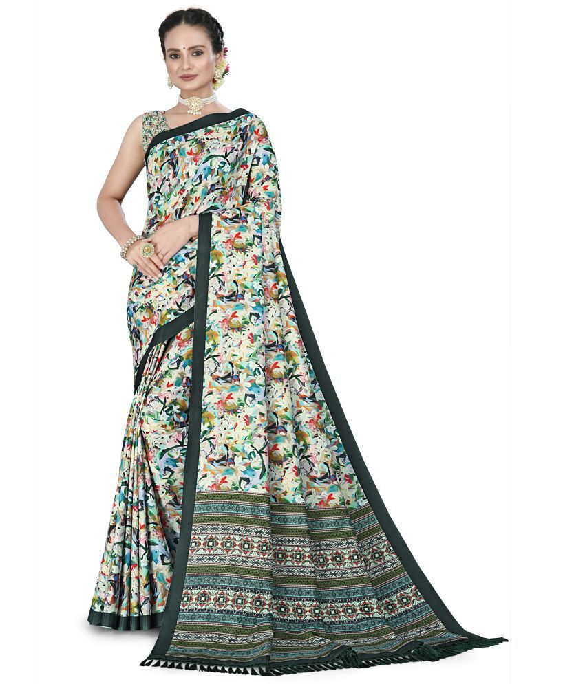     			Chashni Satin Printed Saree With Blouse Piece - Rama ( Pack of 1 )