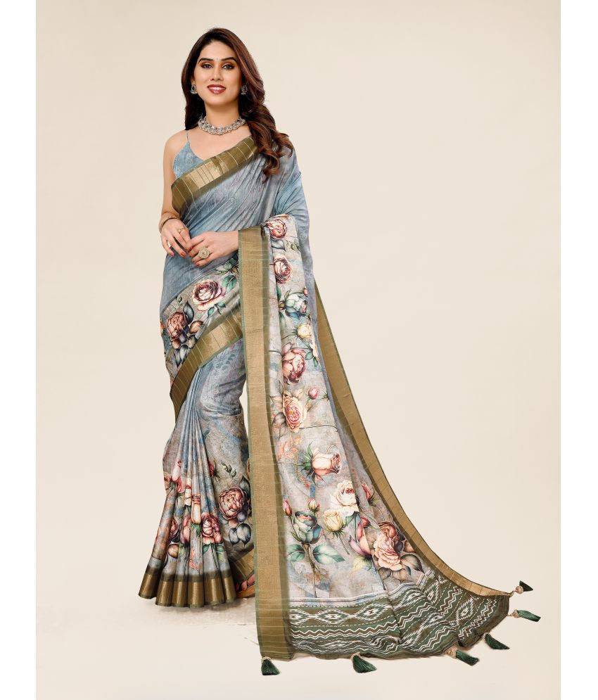     			Chashni Silk Blend Printed Saree With Blouse Piece - Blue ( Pack of 1 )