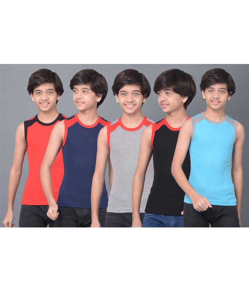     			Dollar Bigboss Multi Color Cotton Blend Solid Boys Vest ( Pack of 5 )