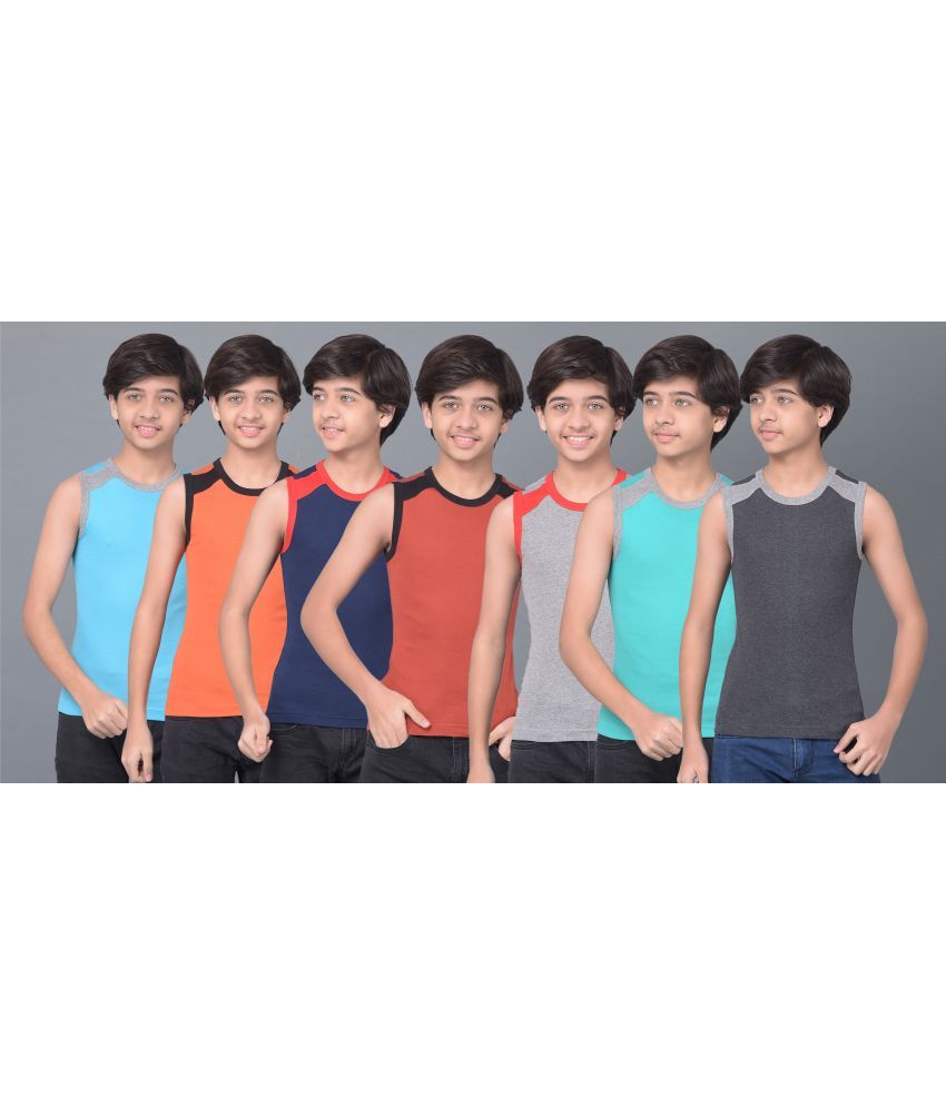     			Dollar Bigboss Multi Color Cotton Blend Solid Boys Vest ( Pack of 7 )